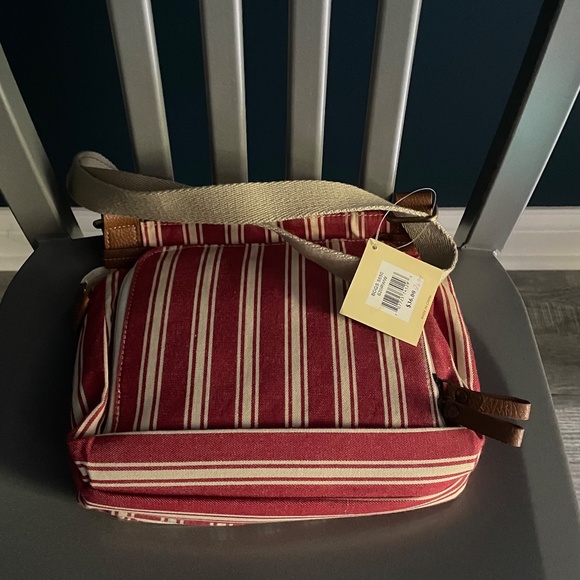 NWT GAL Bag - Red & White w Tan Accents - Lots of Pockets & Adjustable Strap - Picture 3 of 6